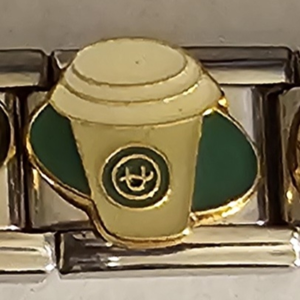 White and Green Cup Italian Charm